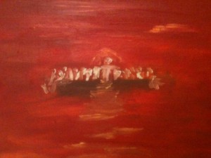 Cène, huile sur toile, 25x30 cm, GLSG, Mai 2011