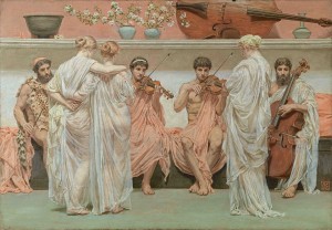 Albert Joseph Moore, Le Quatuor, hommage du peintre à l'art de la musique, 1868, huile sur toile ©collection Pérez Simon