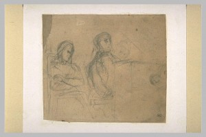 Eugène Delacroix, Homme assis devant un piano, une femme à ses côtés (Frédéric Chopin et George Sand?) musée du Louvre, esquisse