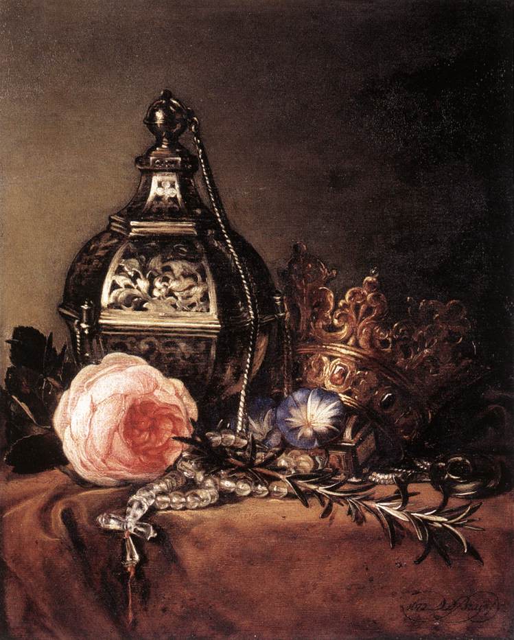 Dirck de Bray (1635-1694) Nature-Morte aux symboles de la Vierge MArie, 1672, Musée d'Almstelkring (Amsterdam) 31x37 cm, ©Musée d'Almstelkring (Amsterdam)