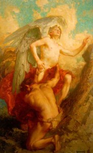 'Spiritus Adversus Carnem', the Soul and Evil par James Clark (1858-1943), Harris Museum & Art Gallery, huile sur toile