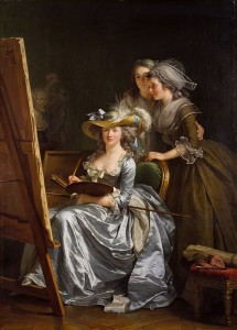 Adélaïde Labille-Guiard (1749-1803) L'Artiste dans son atelier avec deux de ses élèves, Marie Gabrielle Capet et Marie Marguerite Carreaux de Rosemond, 1785, huile sur toile, 210.8x151.cm, ©Metropolitan Museum of Art, New York