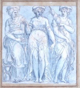 6. Guillaume Boichot (1735-1814) Les Trois Parques, 1814, dessin, plume, pierre noire, encre pastel ©musée Rollin, Autun 